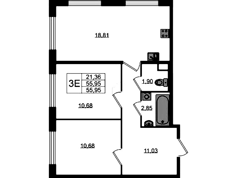 2-комнатная квартира 55.95 м², 2/10 эт., ЖК «UP! Квартал Новый Московский»